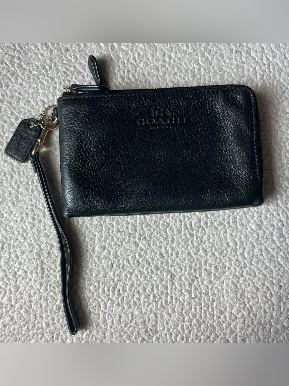 Coach Black Pebbled Leather Wristlet Dual Pouches